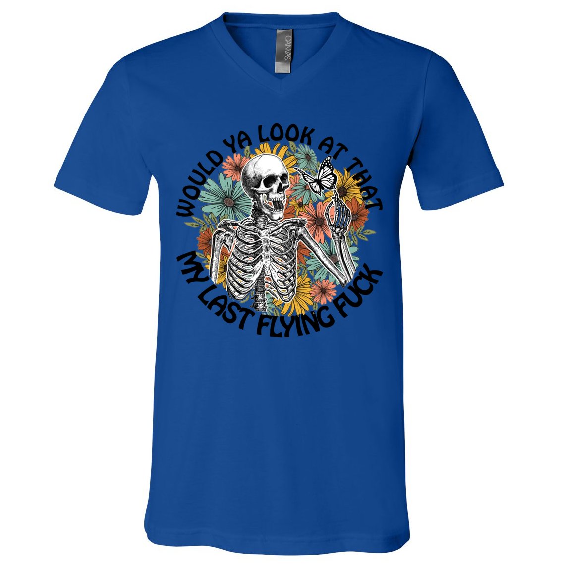 Would Ya Look At That My Last Flying Fuck Skeleton Halloween Gift V-Neck T-Shirt