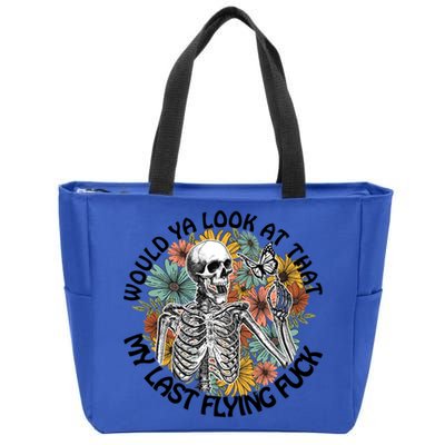 Would Ya Look At That My Last Flying Fuck Skeleton Halloween Gift Zip Tote Bag