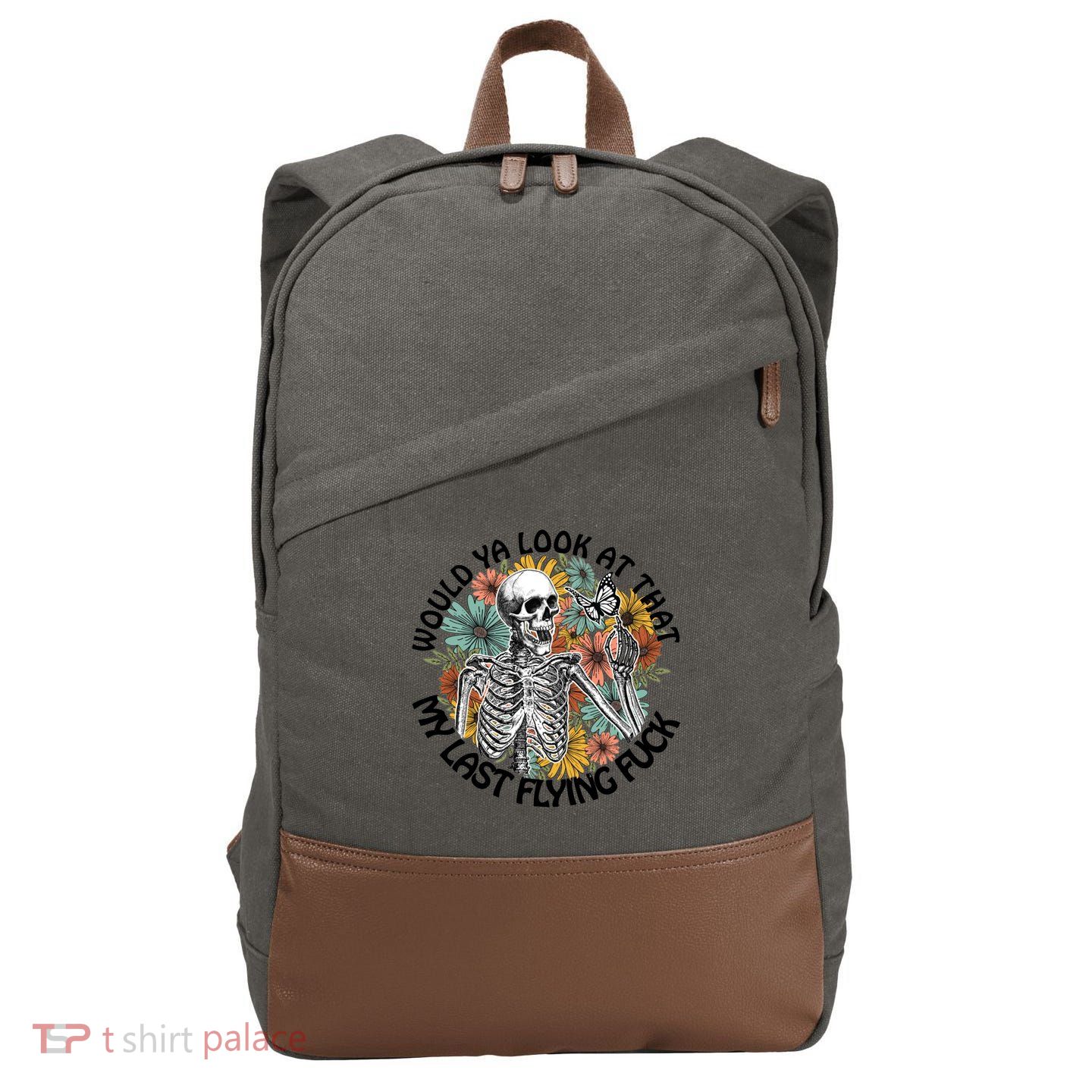 Would Ya Look At That My Last Flying Fuck Skeleton Halloween Gift Cotton Canvas Backpack