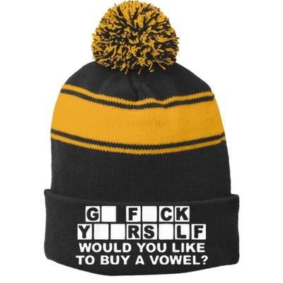Would You Like To Buy A Vowel Dirty Joke Grown Up Humor Stripe Pom Pom Beanie