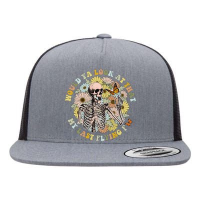 Would you look at that my last flying floral skeleton Flat Bill Trucker Hat