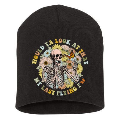 Would you look at that my last flying floral skeleton Short Acrylic Beanie