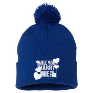 Will You Marry Me Cute Gift Cute Wedding Marriage Proposal Cute Gift Hearts Gift Pom Pom 12in Knit Beanie