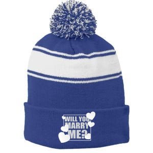 Will You Marry Me Cute Gift Cute Wedding Marriage Proposal Cute Gift Hearts Gift Stripe Pom Pom Beanie