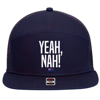 Wo Yeah Nah Australia Aussie Australian Slang V-Neck 7 Panel Mesh Trucker Snapback Hat