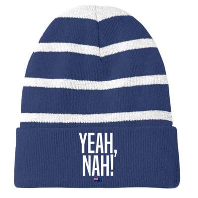 Wo Yeah Nah Australia Aussie Australian Slang V-Neck Striped Beanie with Solid Band