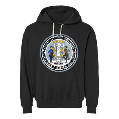 Wyoming Distressed State Seal Garment-Dyed Fleece Hoodie