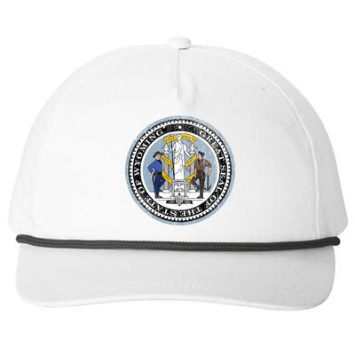 Wyoming Distressed State Seal Snapback Five-Panel Rope Hat