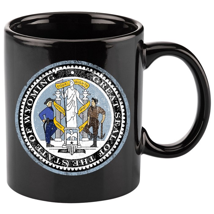 Wyoming Distressed State Seal 11oz C Handle Ceramic Mug