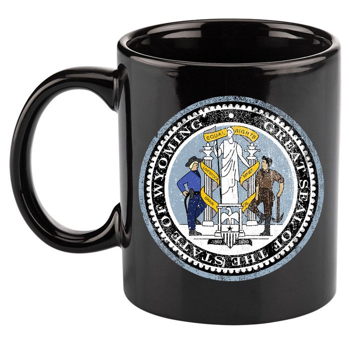 Wyoming Distressed State Seal 11oz C Handle Ceramic Mug
