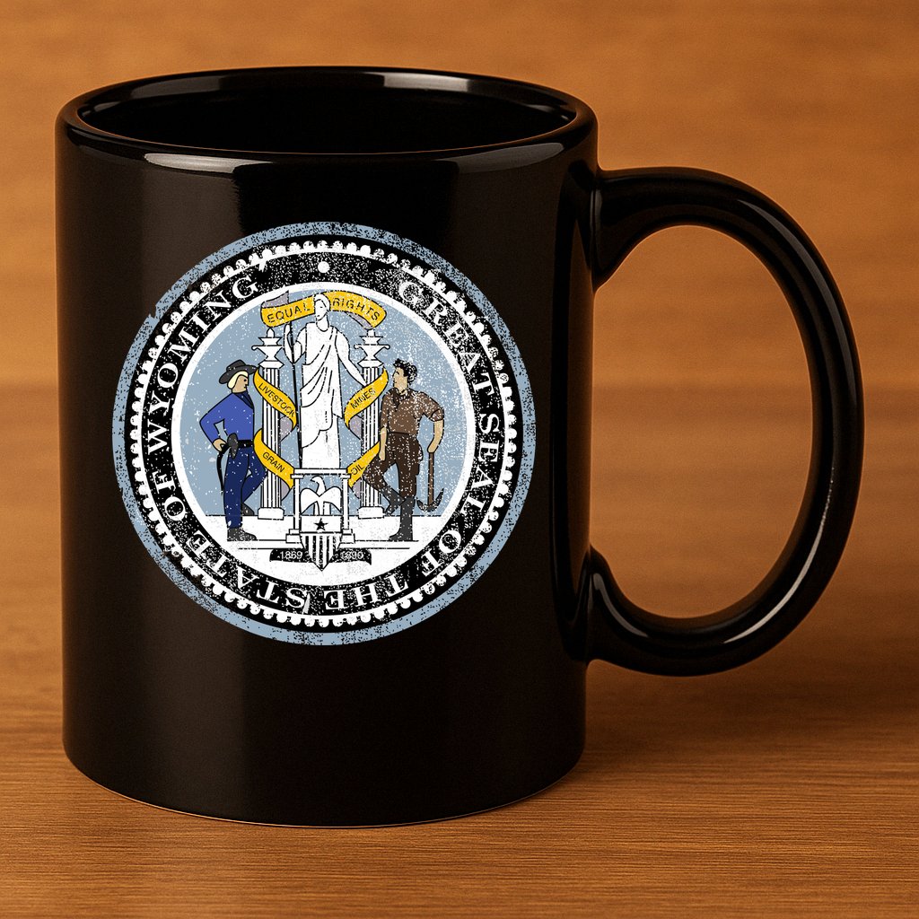 Wyoming Distressed State Seal 11oz C Handle Ceramic Mug