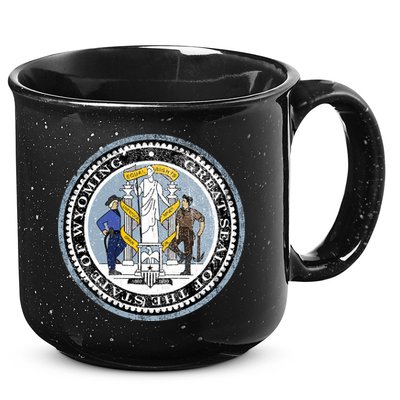 Wyoming Distressed State Seal 15oz Campfire Ceramic Mug