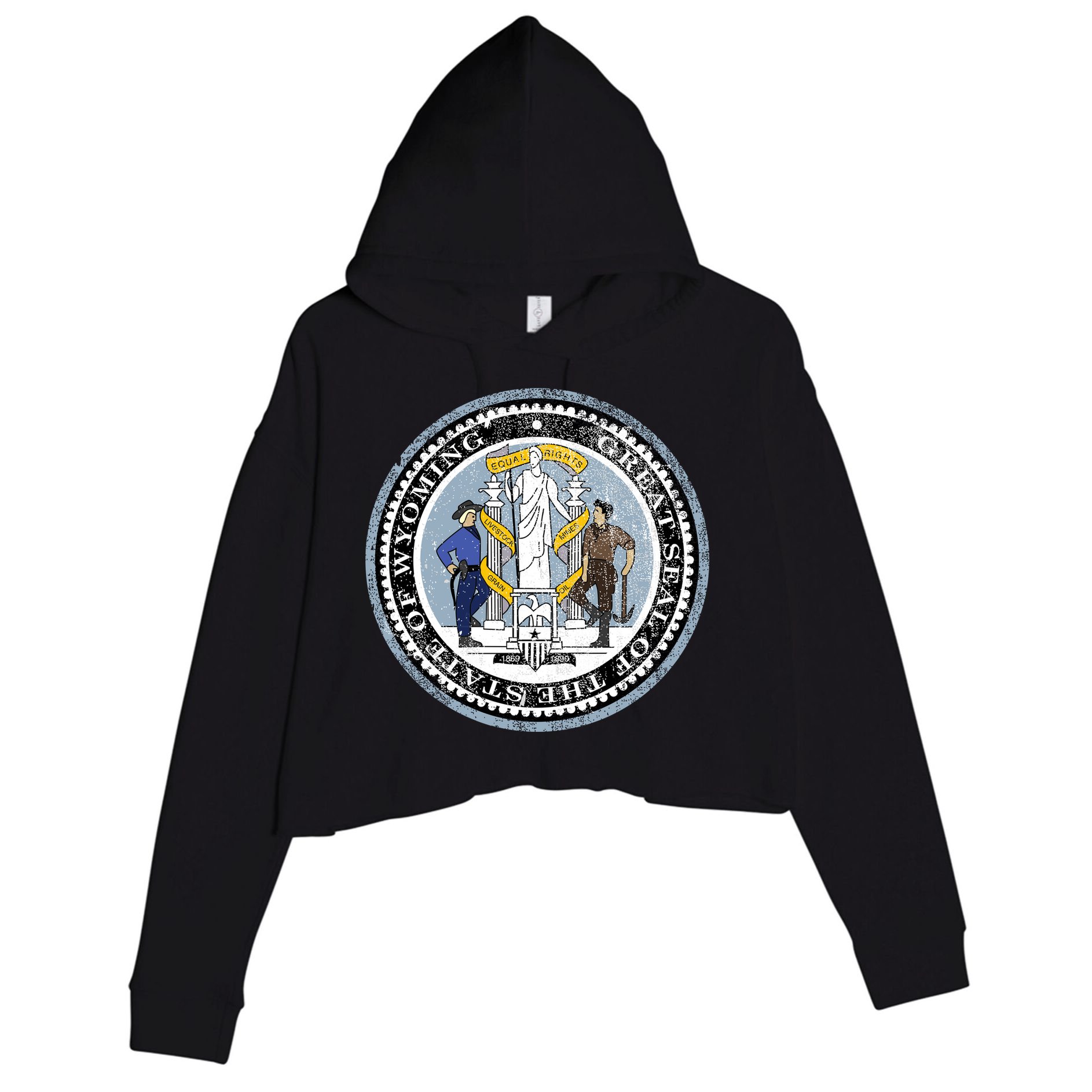 Wyoming Distressed State Seal Crop Fleece Hoodie