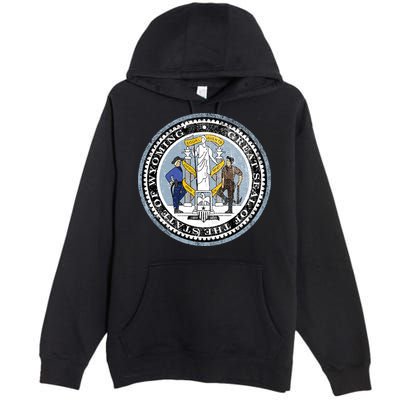 Wyoming Distressed State Seal Premium Pullover Hoodie