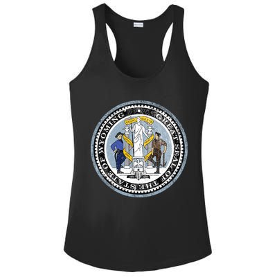 Wyoming Distressed State Seal Ladies PosiCharge Competitor Racerback Tank