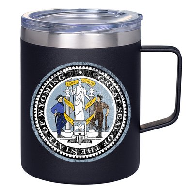Wyoming Distressed State Seal 12oz Stainless Steel Coffee Mug