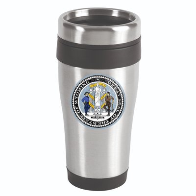 Wyoming Distressed State Seal 16oz Travel Tumbler