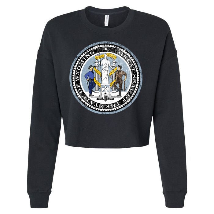 Wyoming Distressed State Seal Cropped Pullover Crew