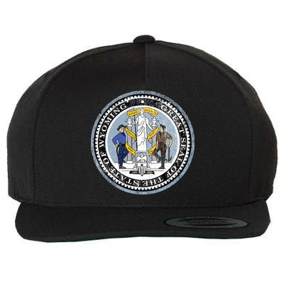 Wyoming Distressed State Seal Wool Snapback Cap