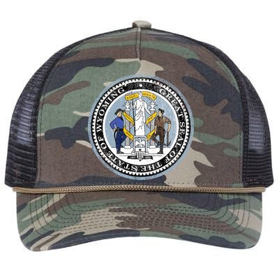 Wyoming Distressed State Seal Retro Rope Trucker Hat Cap