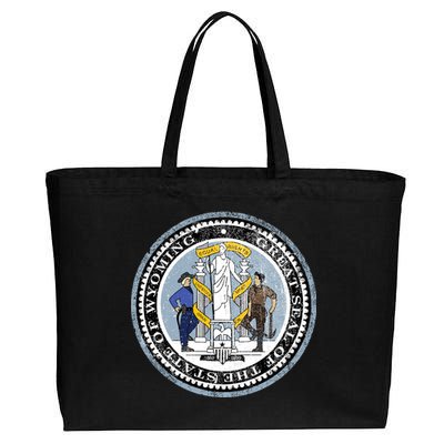 Wyoming Distressed State Seal Cotton Canvas Jumbo Tote