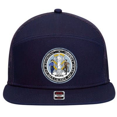 Wyoming Distressed State Seal 7 Panel Mesh Trucker Snapback Hat