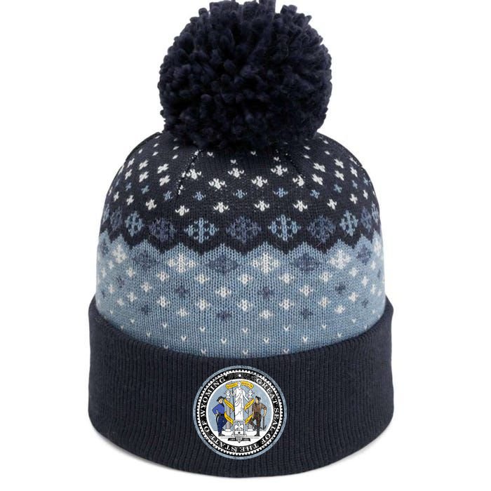 Wyoming Distressed State Seal The Baniff Cuffed Pom Beanie