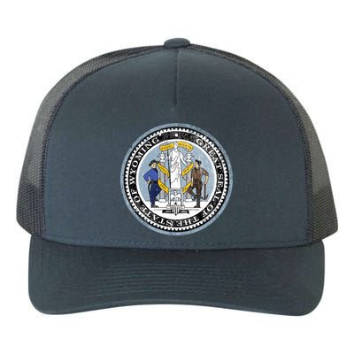 Wyoming Distressed State Seal Yupoong Adult 5-Panel Trucker Hat