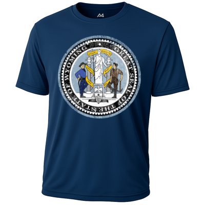 Wyoming Distressed State Seal Performance Shirt