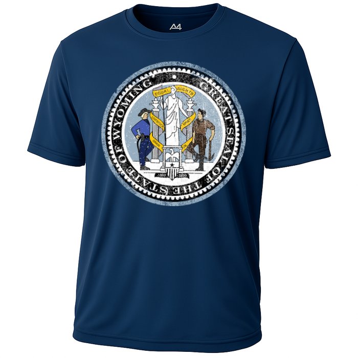 Wyoming Distressed State Seal Cooling Performance Crew T-Shirt
