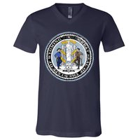 Wyoming Distressed State Seal V-Neck T-Shirt