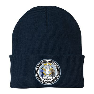 Wyoming Distressed State Seal Knit Cap Winter Beanie