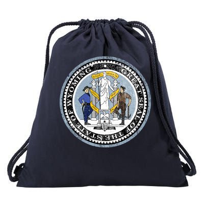 Wyoming Distressed State Seal Drawstring Bag