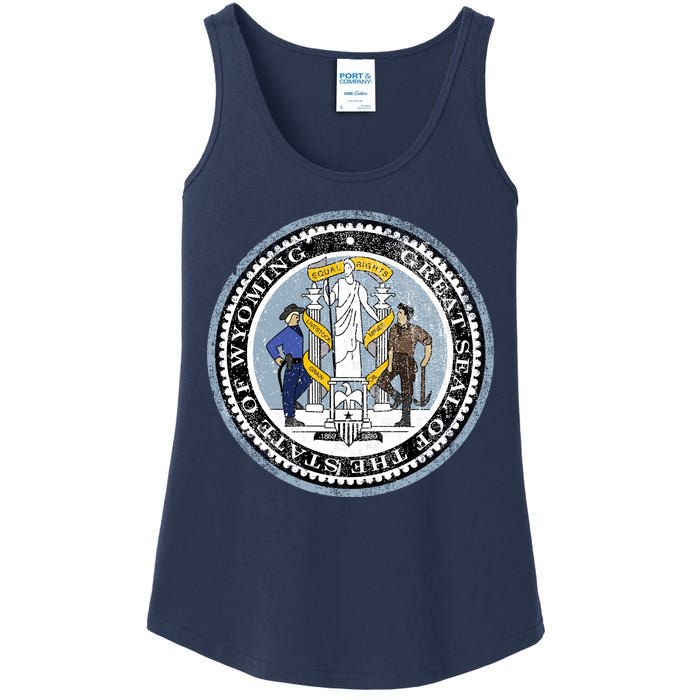 Wyoming Distressed State Seal Ladies Essential Tank