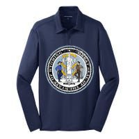 Wyoming Distressed State Seal Silk Touch Performance Long Sleeve Polo