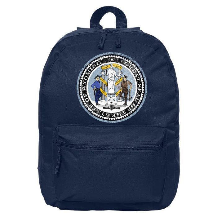 Wyoming Distressed State Seal 16 in Basic Backpack