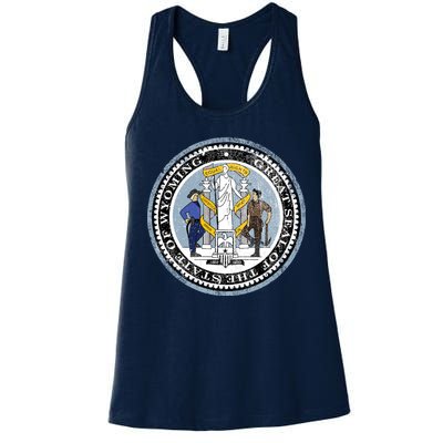 Wyoming Distressed State Seal Women's Racerback Tank