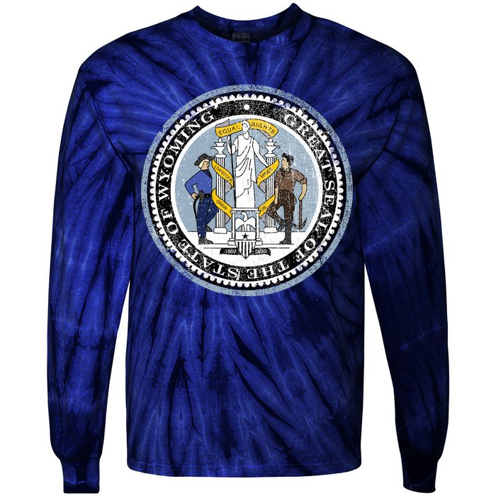 Wyoming Distressed State Seal Tie-Dye Long Sleeve Shirt