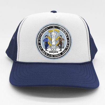 Wyoming Distressed State Seal Trucker Hat