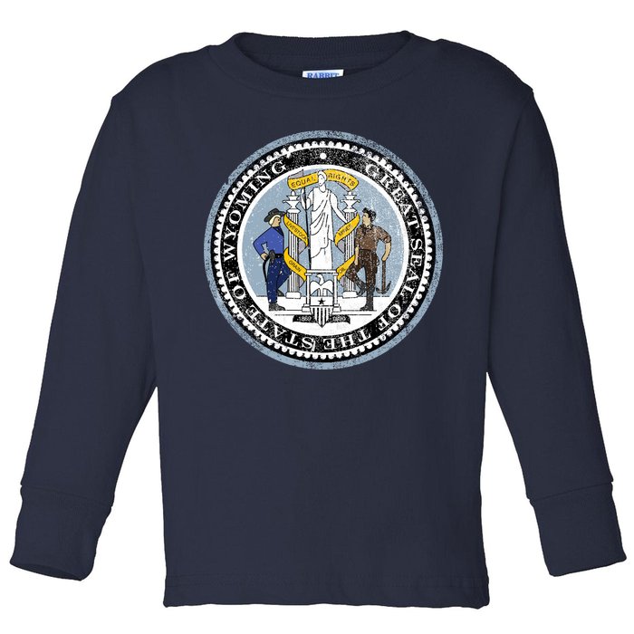 Wyoming Distressed State Seal Toddler Long Sleeve Shirt