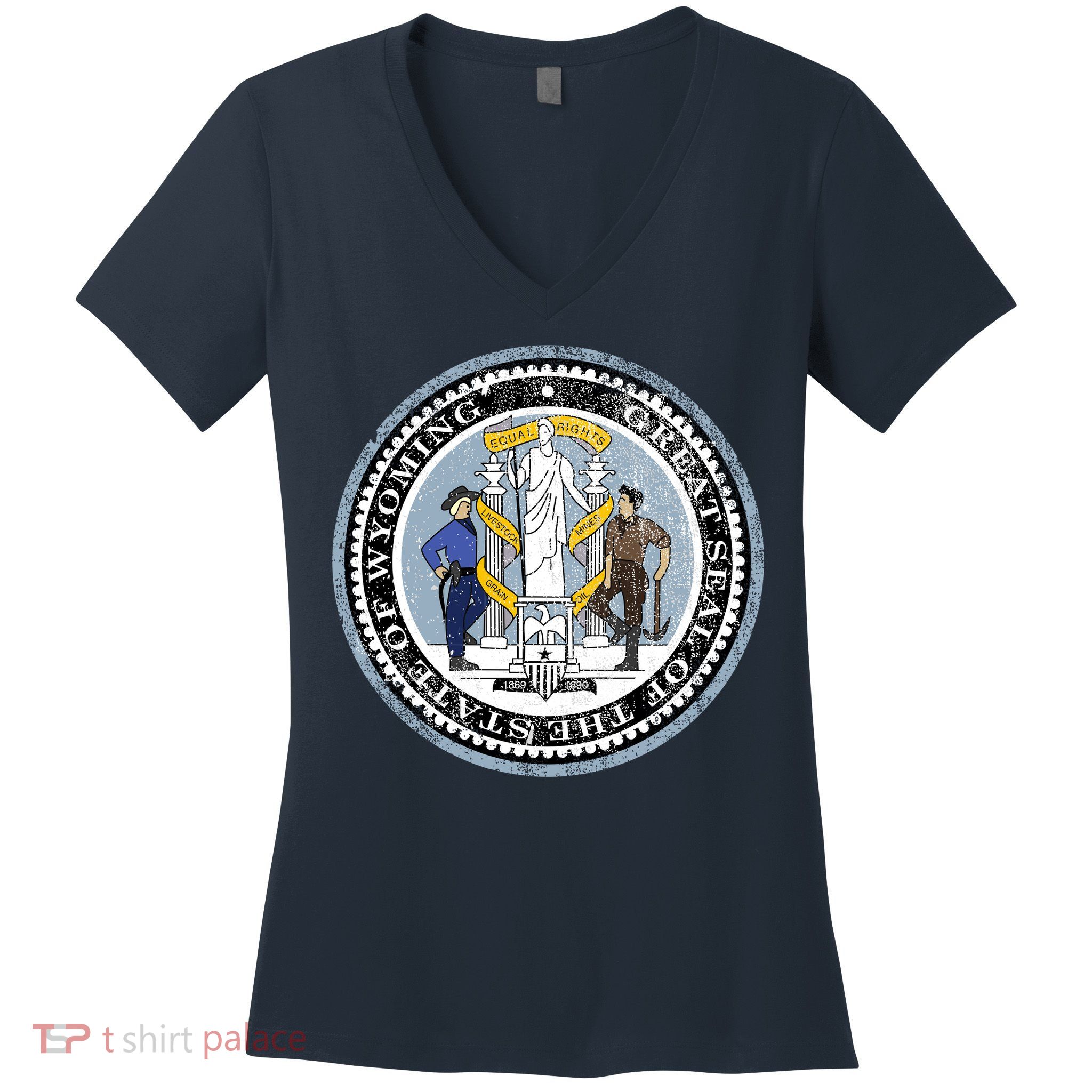 Wyoming Distressed State Seal Women's V-Neck T-Shirt