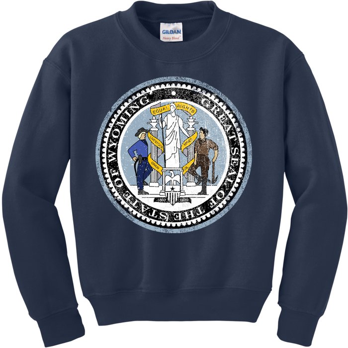 Wyoming Distressed State Seal Kids Sweatshirt