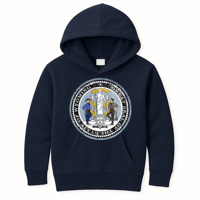 Wyoming Distressed State Seal Kids Hoodie