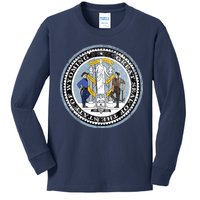 Wyoming Distressed State Seal Kids Long Sleeve Shirt