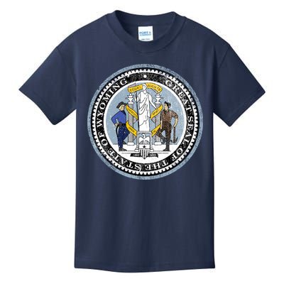 Wyoming Distressed State Seal Kids T-Shirt