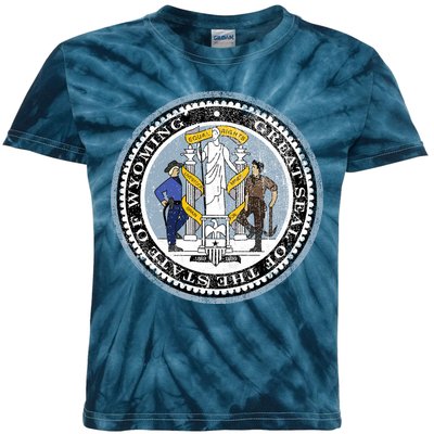 Wyoming Distressed State Seal Kids Tie-Dye T-Shirt