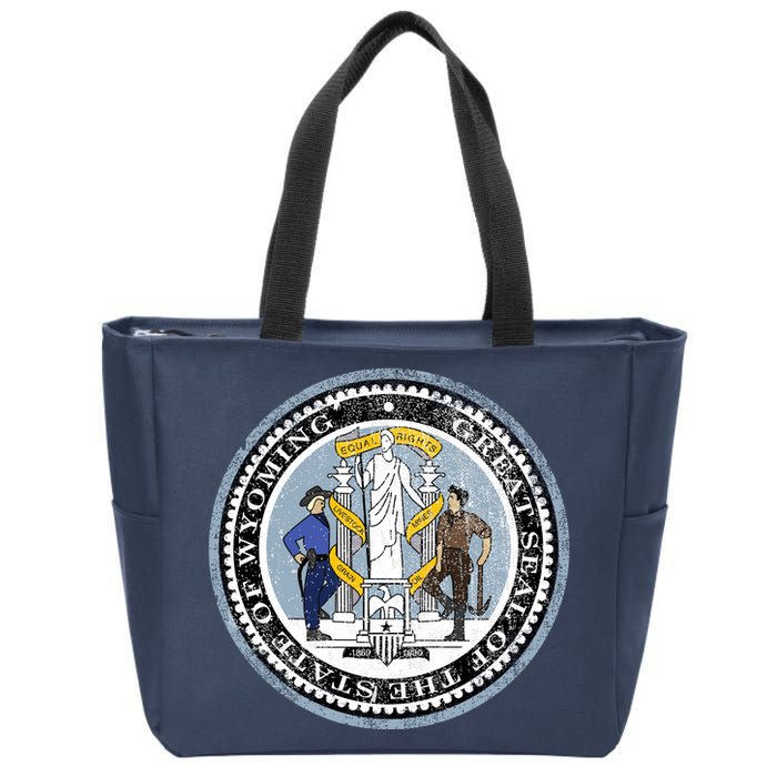 Wyoming Distressed State Seal Zip Tote Bag