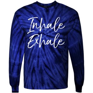 Womens Yoga Quote Gift For Women Cute Yoga Saying Inhale Exhale VNeck Tie-Dye Long Sleeve Shirt