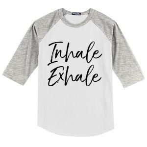 Womens Yoga Quote Gift For Women Cute Yoga Saying Inhale Exhale VNeck Kids Colorblock Raglan Jersey