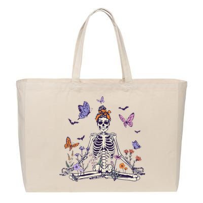 Women Yoga Skeleton Halloween Meditating Skeleton Mama Cotton Canvas Jumbo Tote